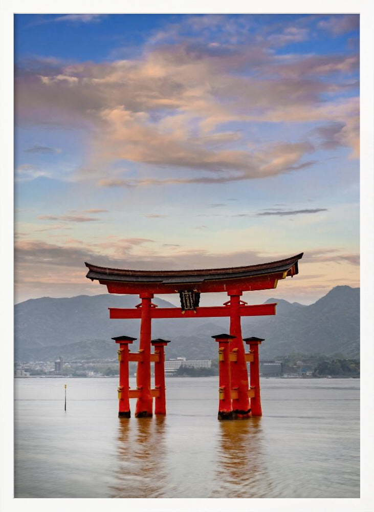 Vermilion Torii of Itsukushima Shrine on Miyajima in the evening Poster