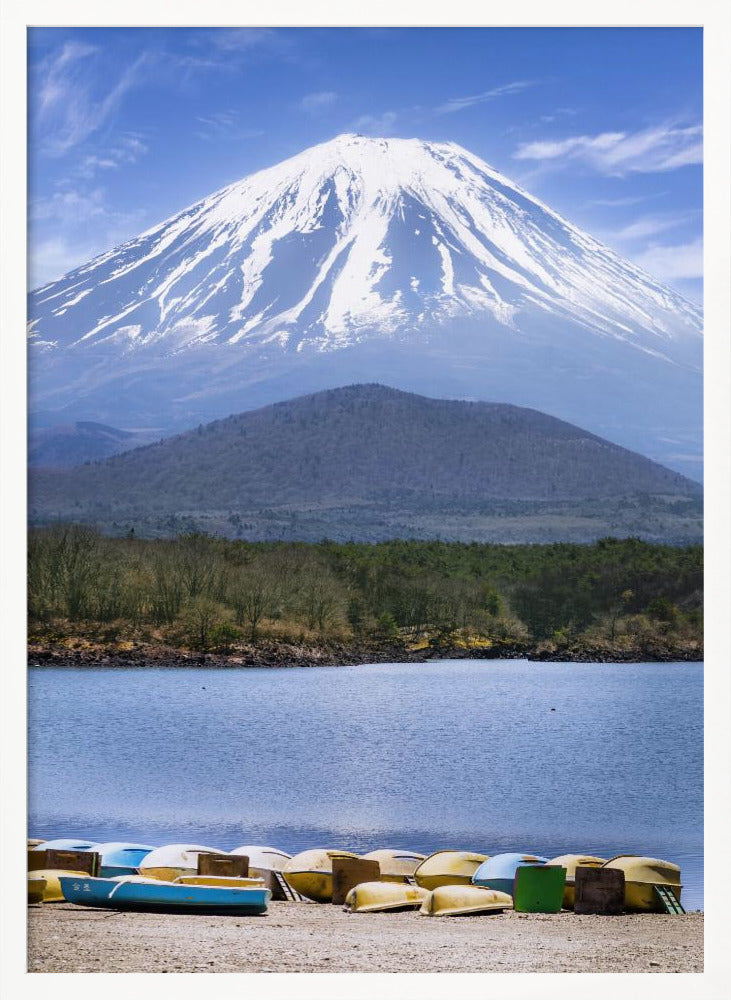 Picturesque Lake Shoji with striking Mount Fuji Poster