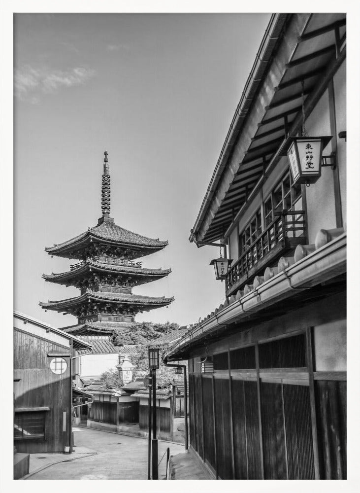 Historic Kyoto with Yasaka Pagoda - monochrome Poster