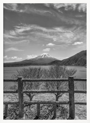 Lake Motosu with Mount Fuji - monochrome Poster