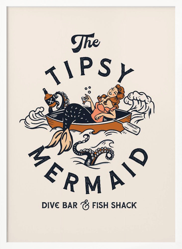 Tipsy Mermaid Dive Bar Mermaid Art Poster