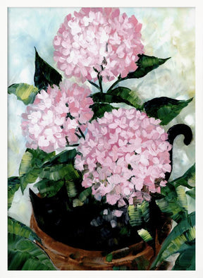 Potted pink hydrangeas Poster