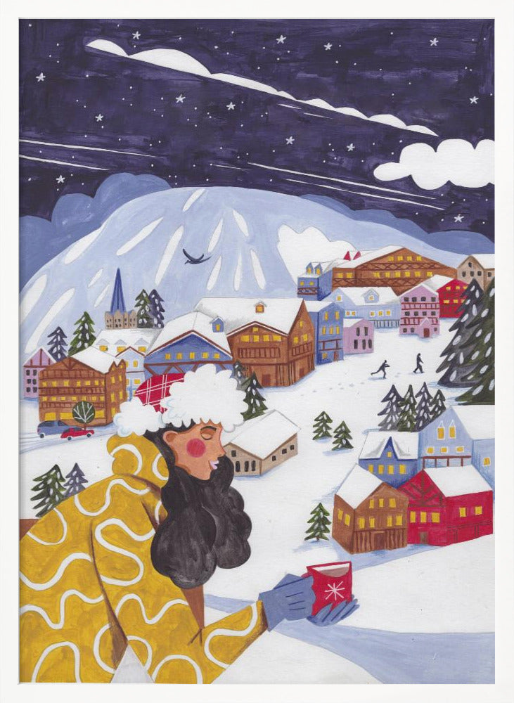 Winter Scene woman with coffee Poster