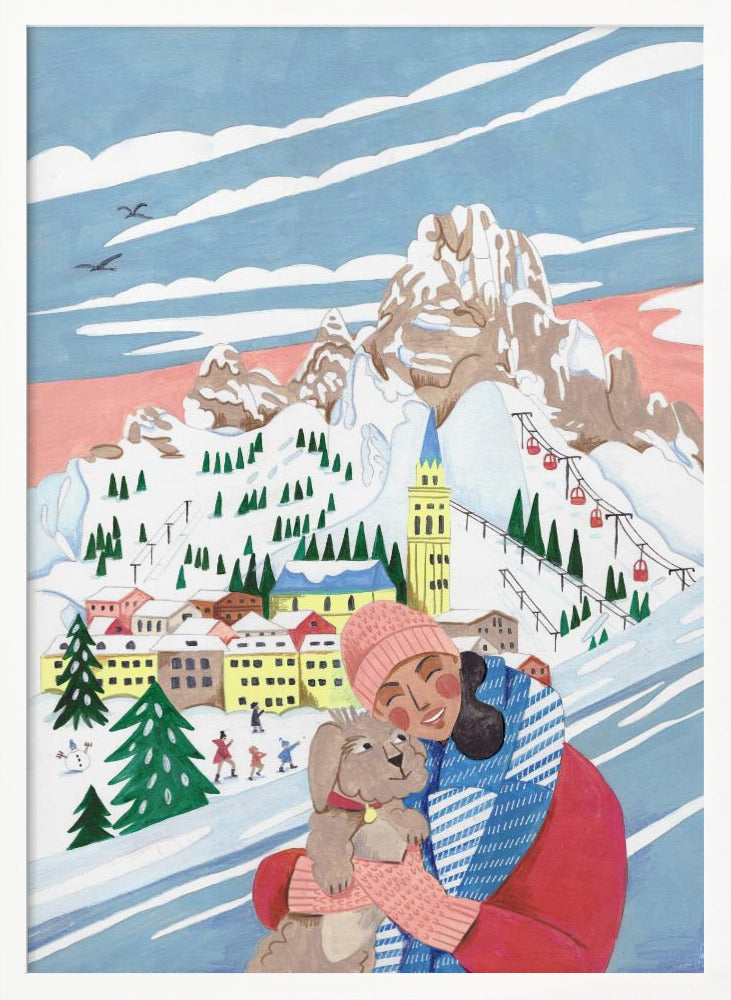 Winter Scene Woman and Dog Poster