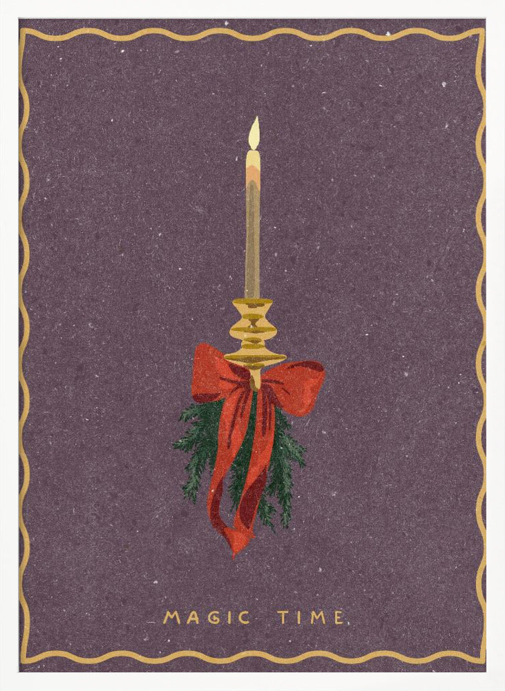 Candle with bow and spruce sprigs Poster