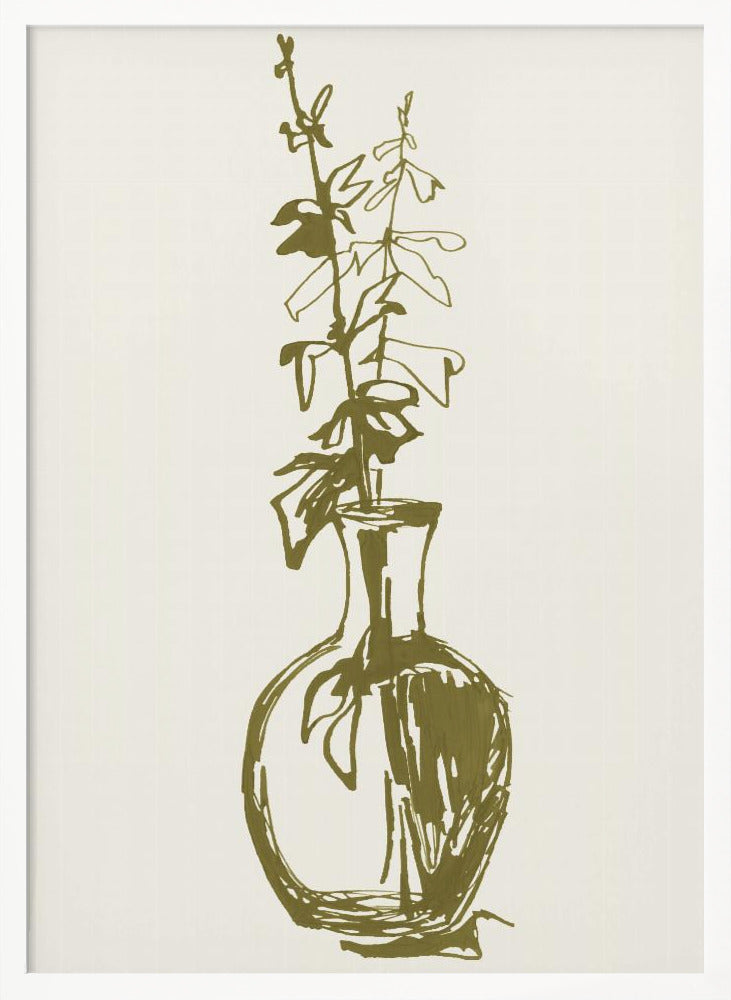 Leaves in a vase ink sketch (olive green) Poster