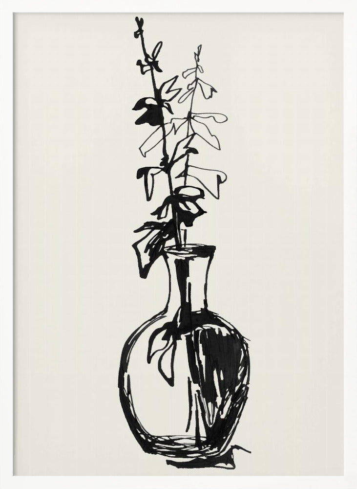 Leaves in a vase ink sketch Poster