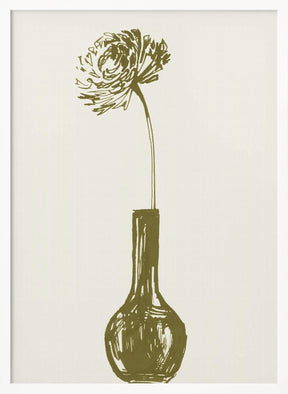 Flower in a vase ink sketch (olive green) Poster