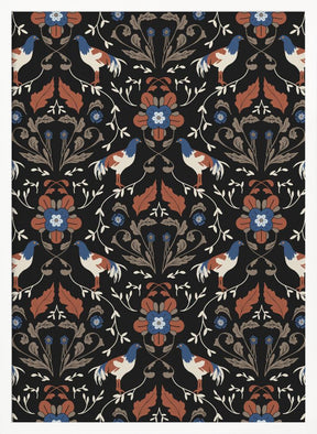 Roosters Beige Pattern Poster