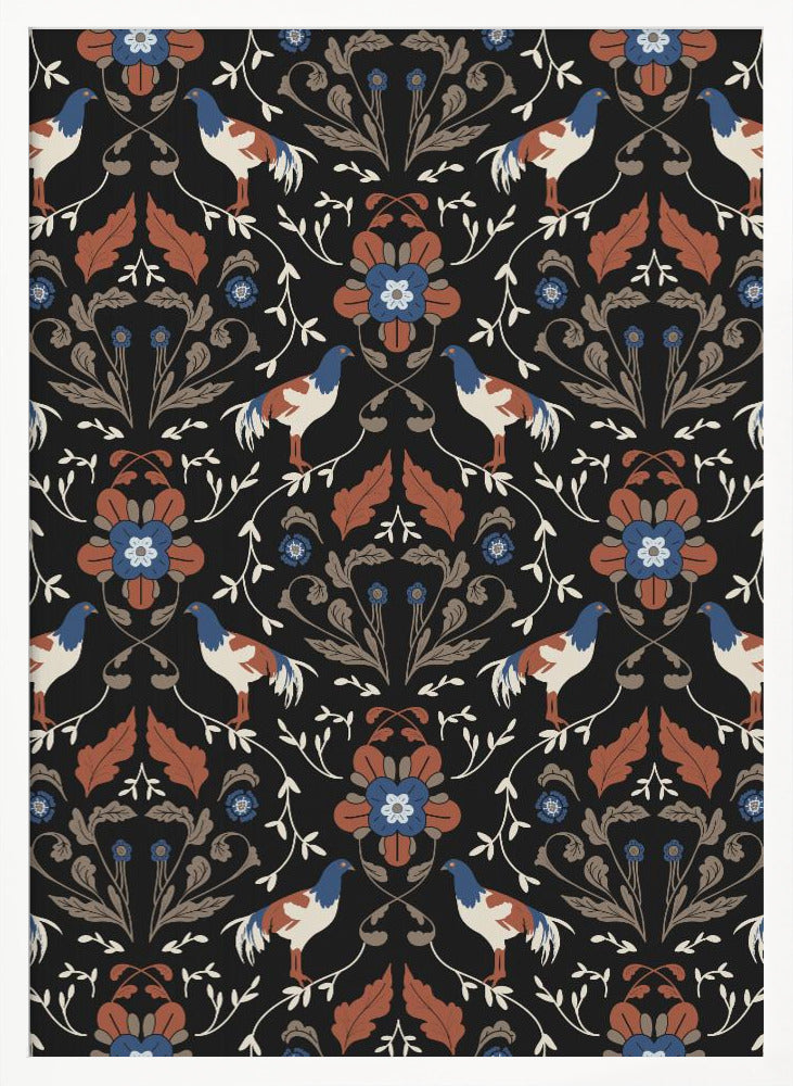 Roosters Beige Pattern Poster