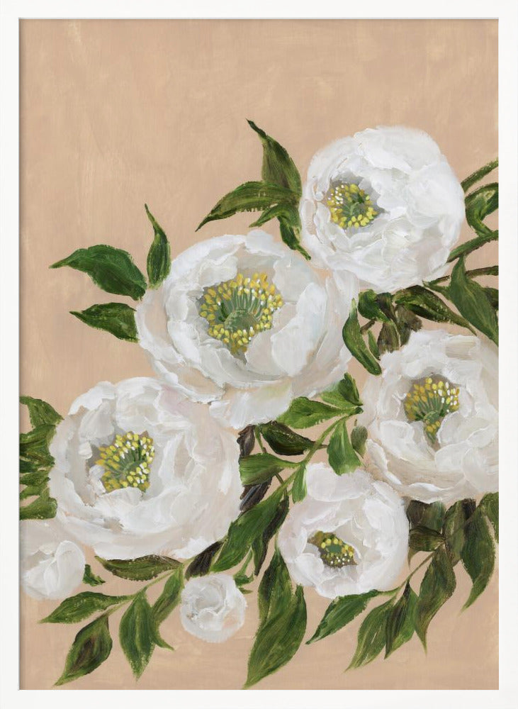 Evadne peonies in coral Poster