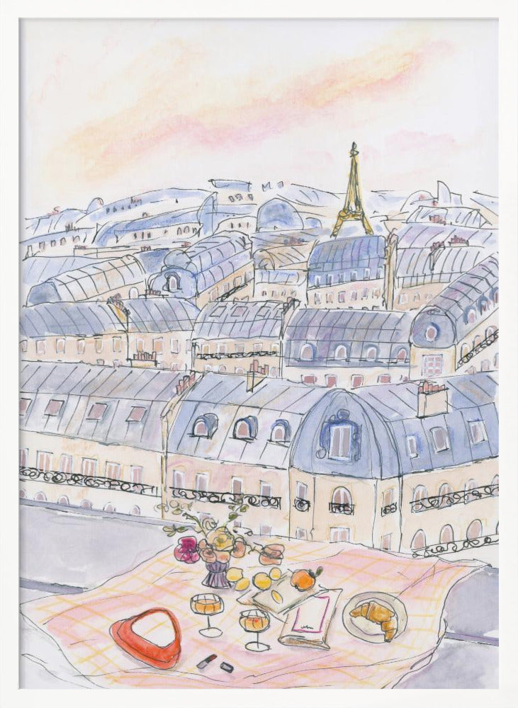 Parisian Rooftop Picnic With Eiffel Tower Views Poster