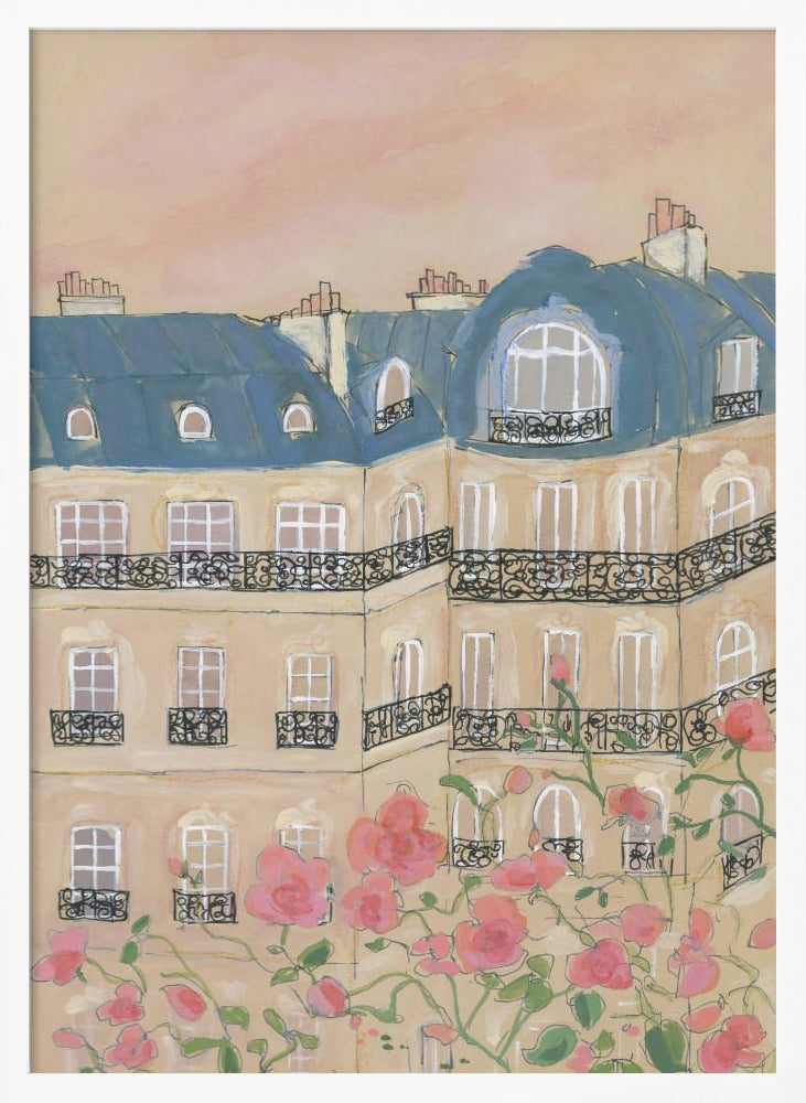 Sunset Over Paris Buildings Poster