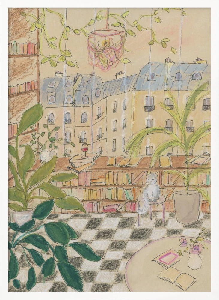 Antique Parisian Book Store Cat Poster