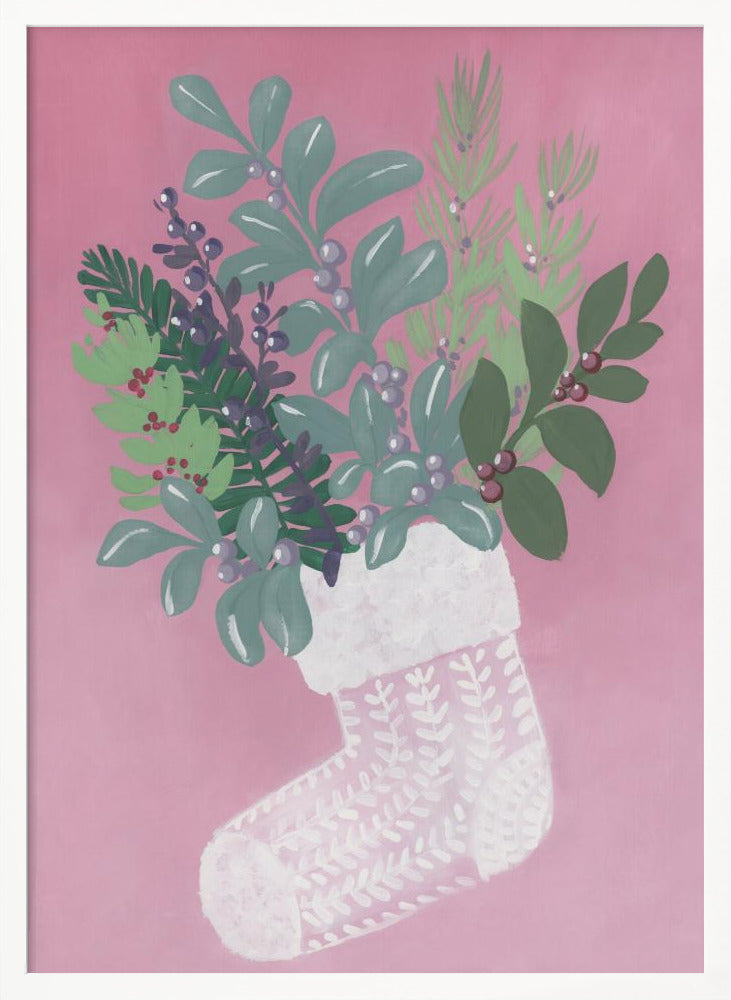 Pink floral stocking Poster