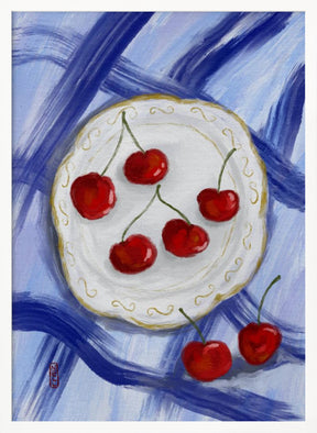 A Plate of Cherries Food Painting Poster