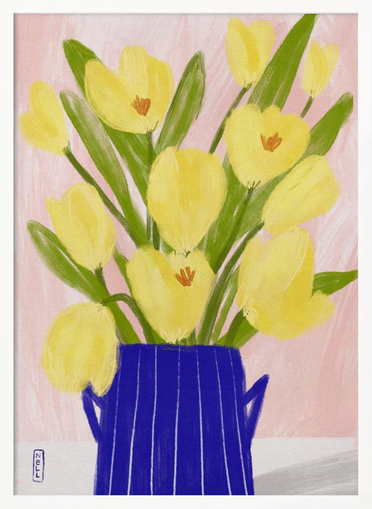 Yellow Tulips In a Vase Poster