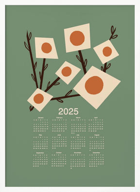 Sunburst Blossoms Sage 2025 Mid Century Calendar Poster