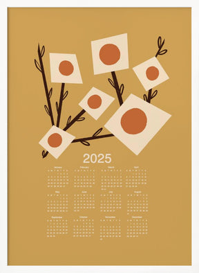 Sunburst Blossoms Yellow 2025 Mid Century Calendar Poster