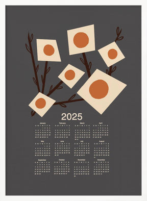 Sunburst Blossoms Charcoal 2025 Mid Century Calendar Poster