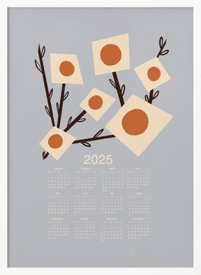 Sunburst Blossoms Grey 2025 Mid Century Calendar Poster