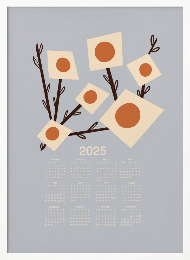 Sunburst Blossoms Grey 2025 Mid Century Calendar Poster