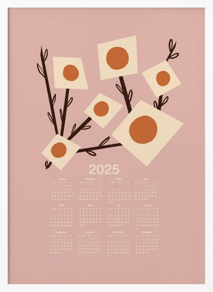 Sunburst Blossoms Pink 2025 Mid Century Calendar Poster