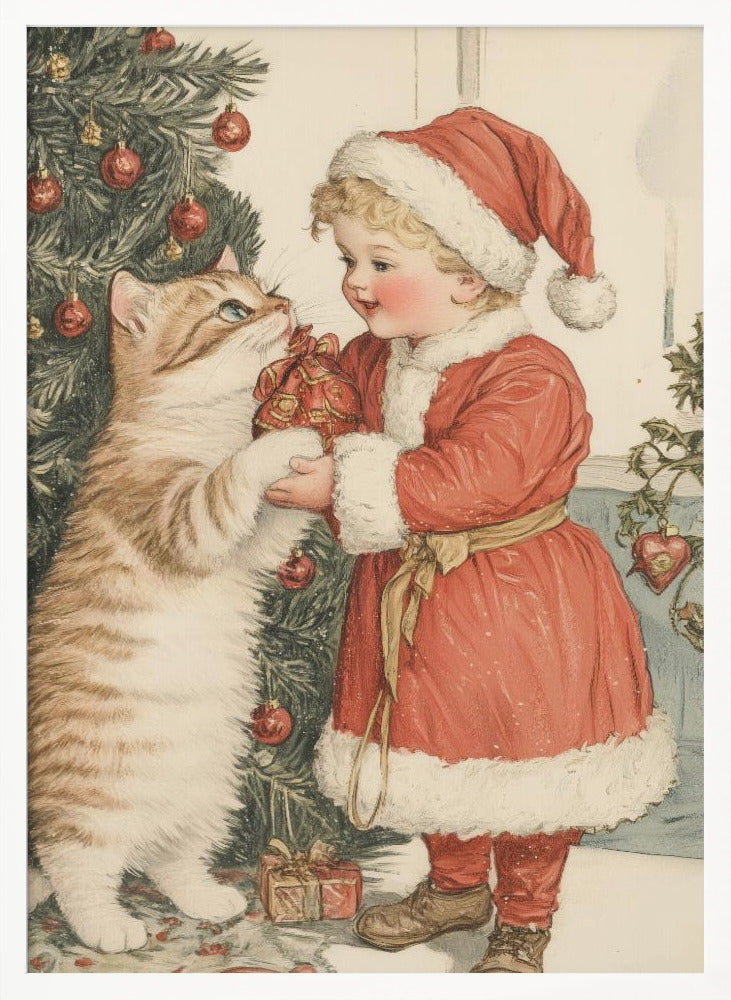 Christmas Kid and Cat Poster