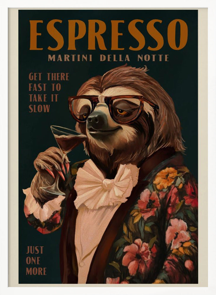 Art Deco Espresso Martini Drinking Sloth Poster