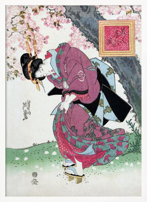 Japanese Woman and Cherry Blossom (1828) Vintage Woodblock Prints Poster