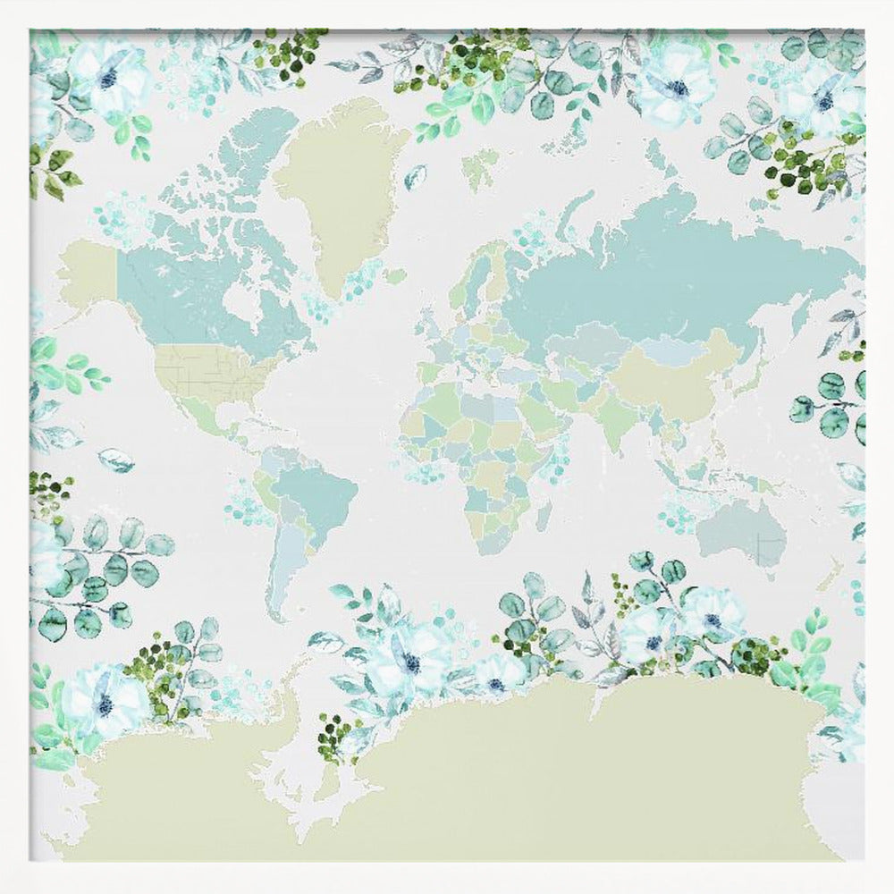 Marie world map with greenery Poster