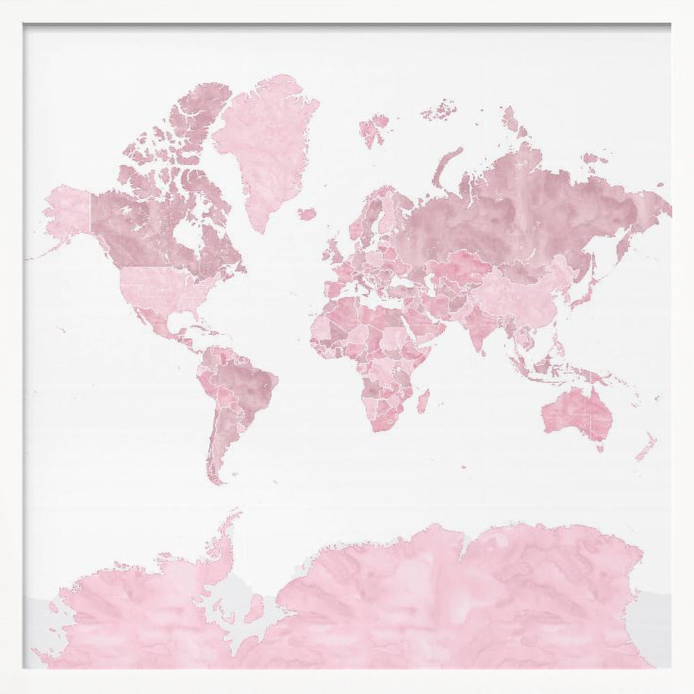 Melit pink watercolor world map Poster