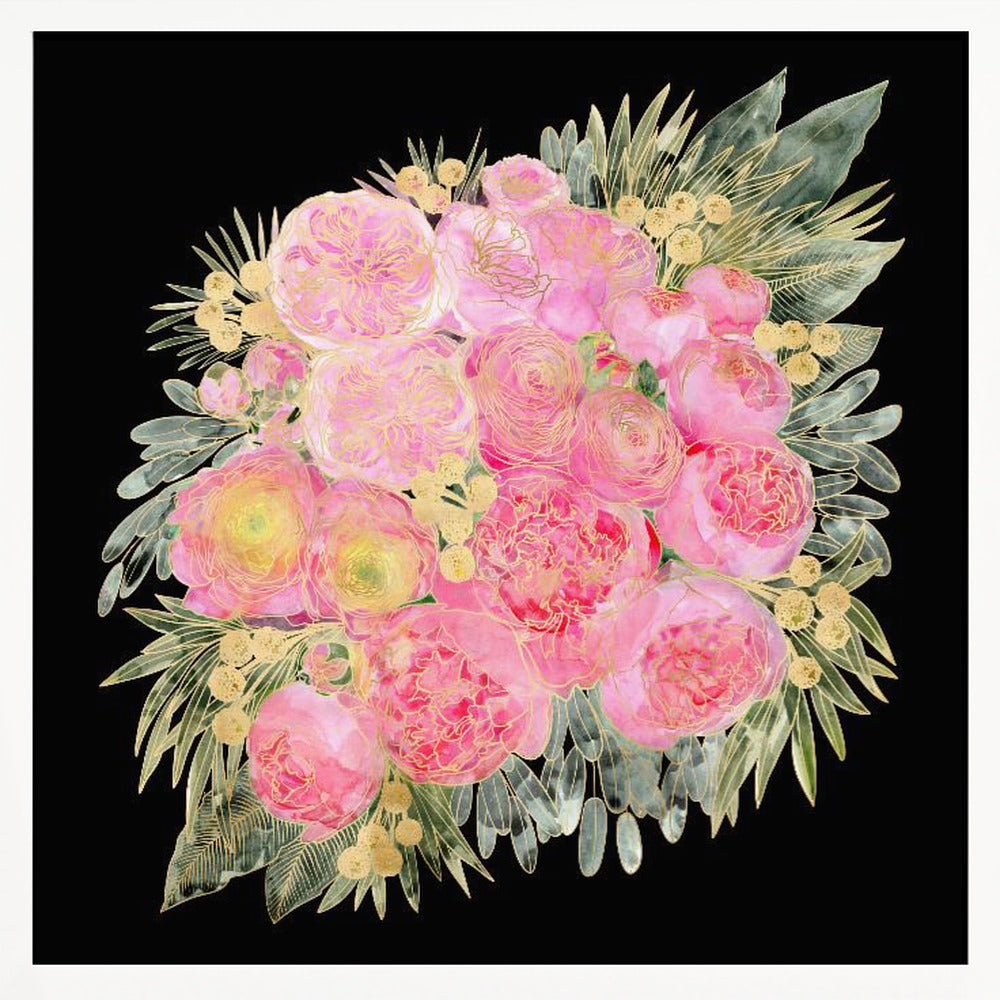 Rehka floral bouquet in light pink watercolor and black Poster