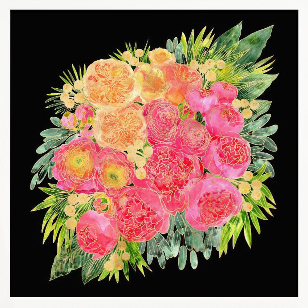 Colorful Rekha bouquet in black Poster