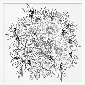 Nanette flower bouquet in black and white Poster