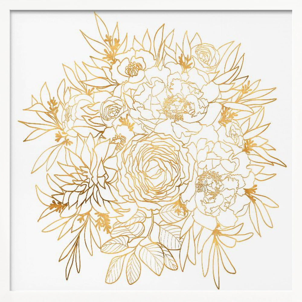 Nanette line art bouquet in gold Poster