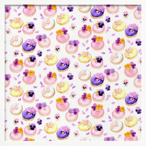 Floral watercolor donuts pattern Poster