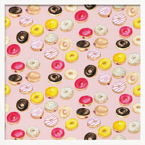 Watercolor donuts pattern in pink Poster