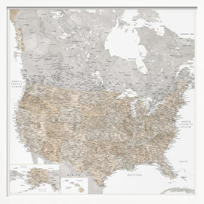 Highly detailed map of the United States and Canada Poster