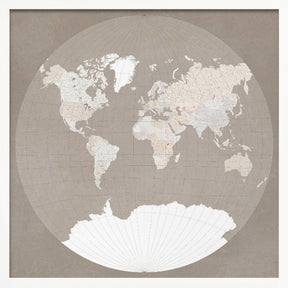 The world map in a circle, muted brown Poster