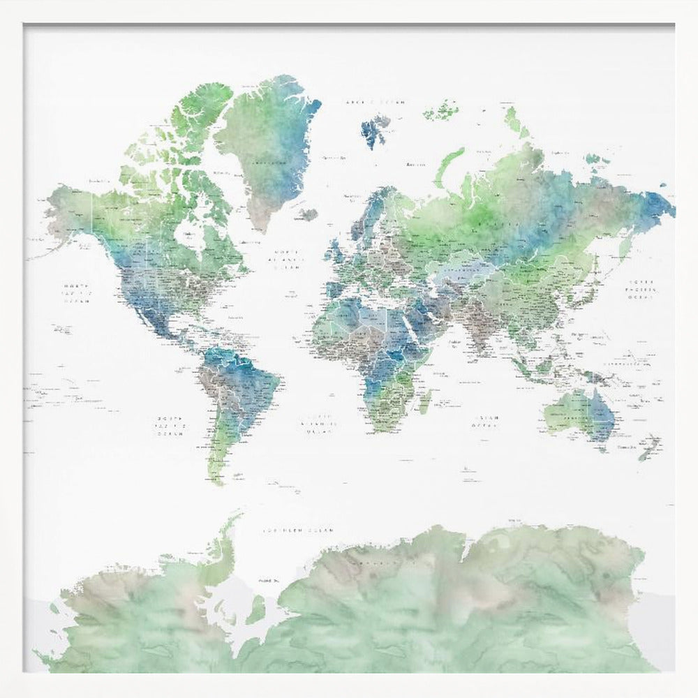 Detailed world map with cities, Declan Poster