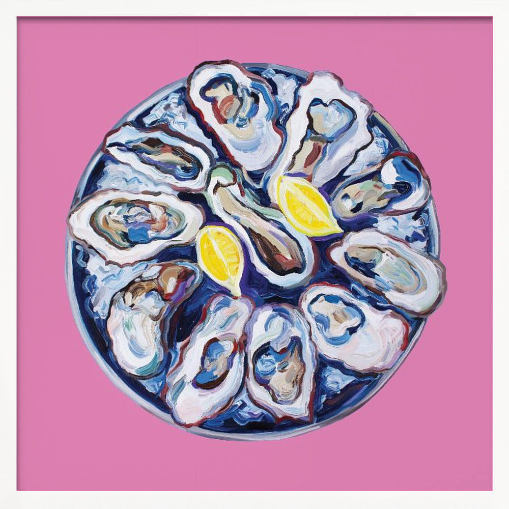 Oysters On a Plate Pink Poster