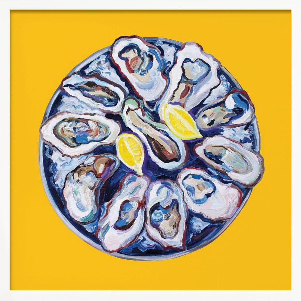 Oysters On a Plate Yellow Poster