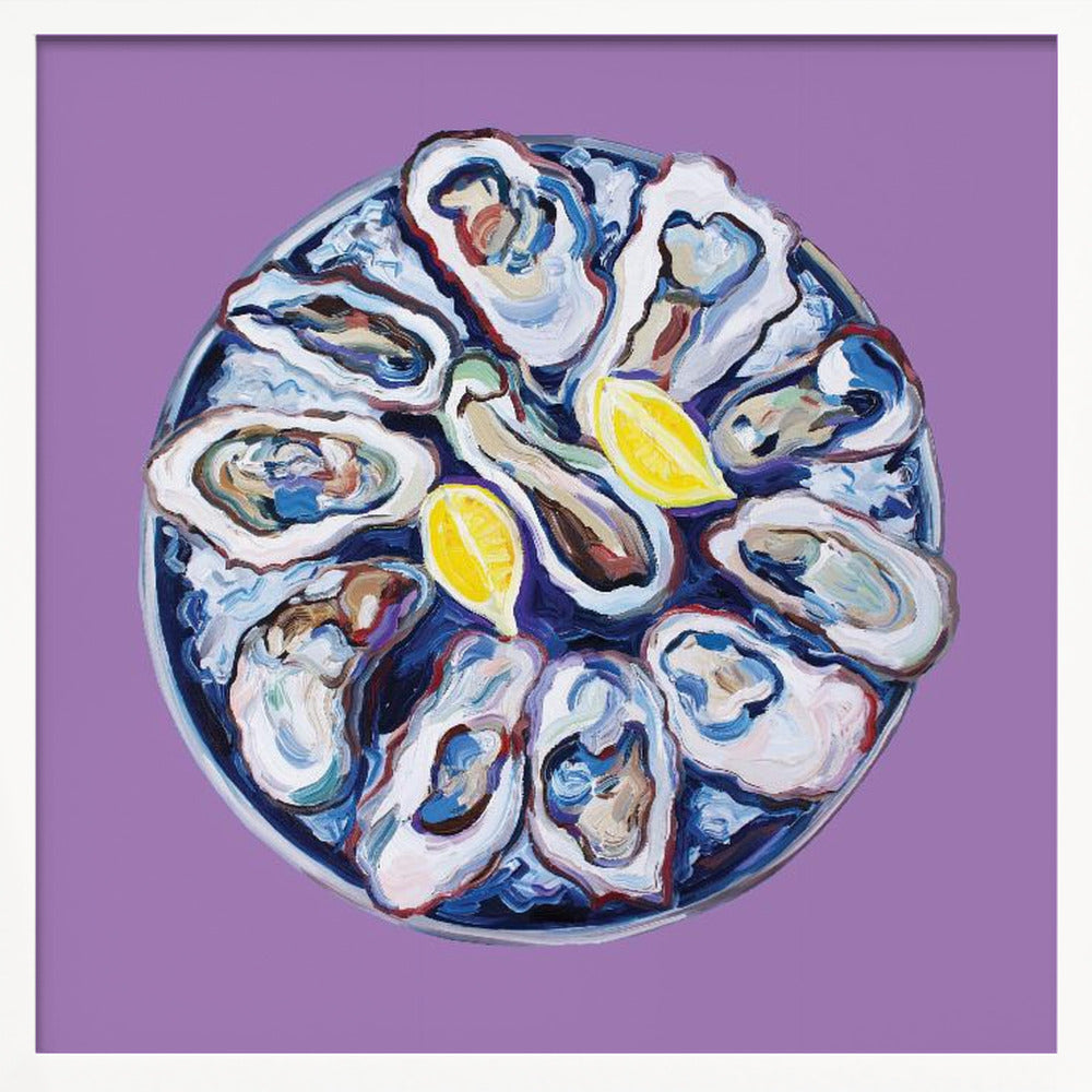 Oysters On a Plate Purple Poster