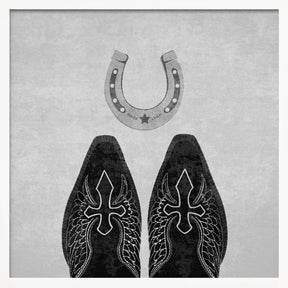 Bw Cowboy Boots and Horseshoe Poster