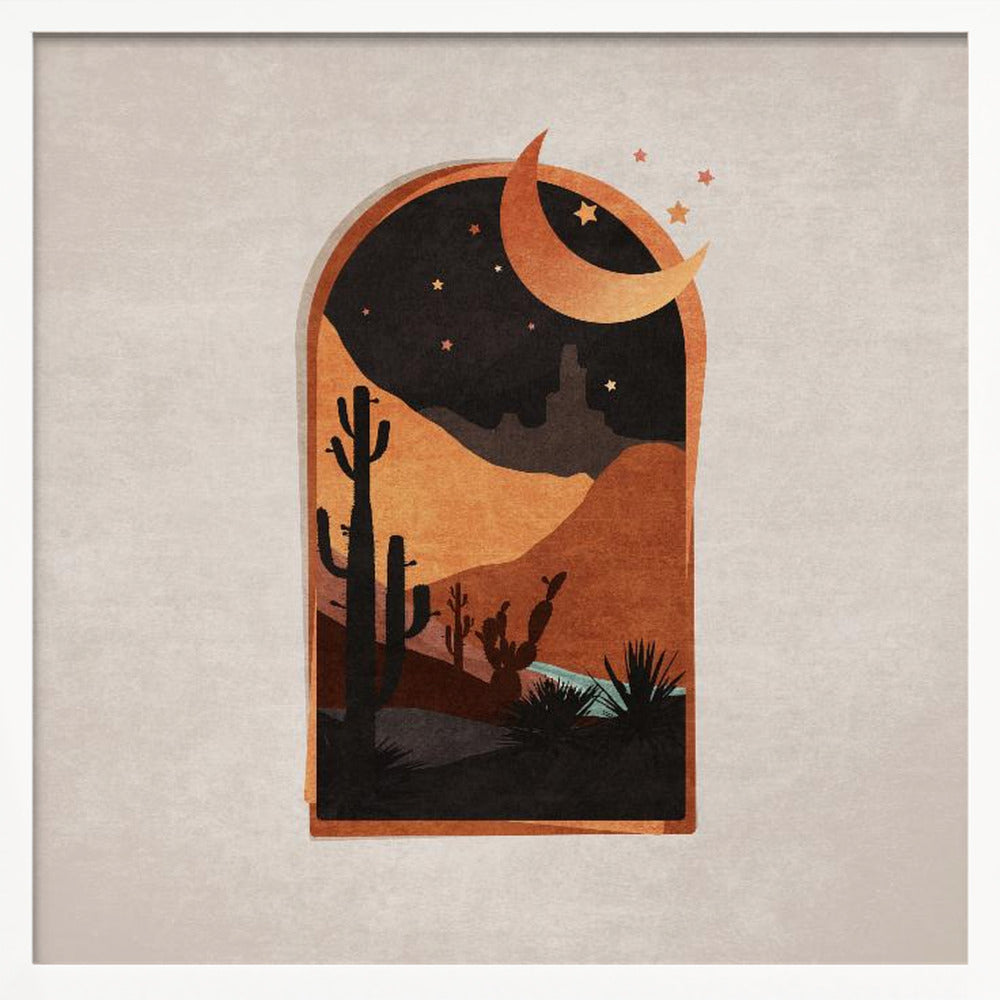 Window Desert Night and Moon Poster