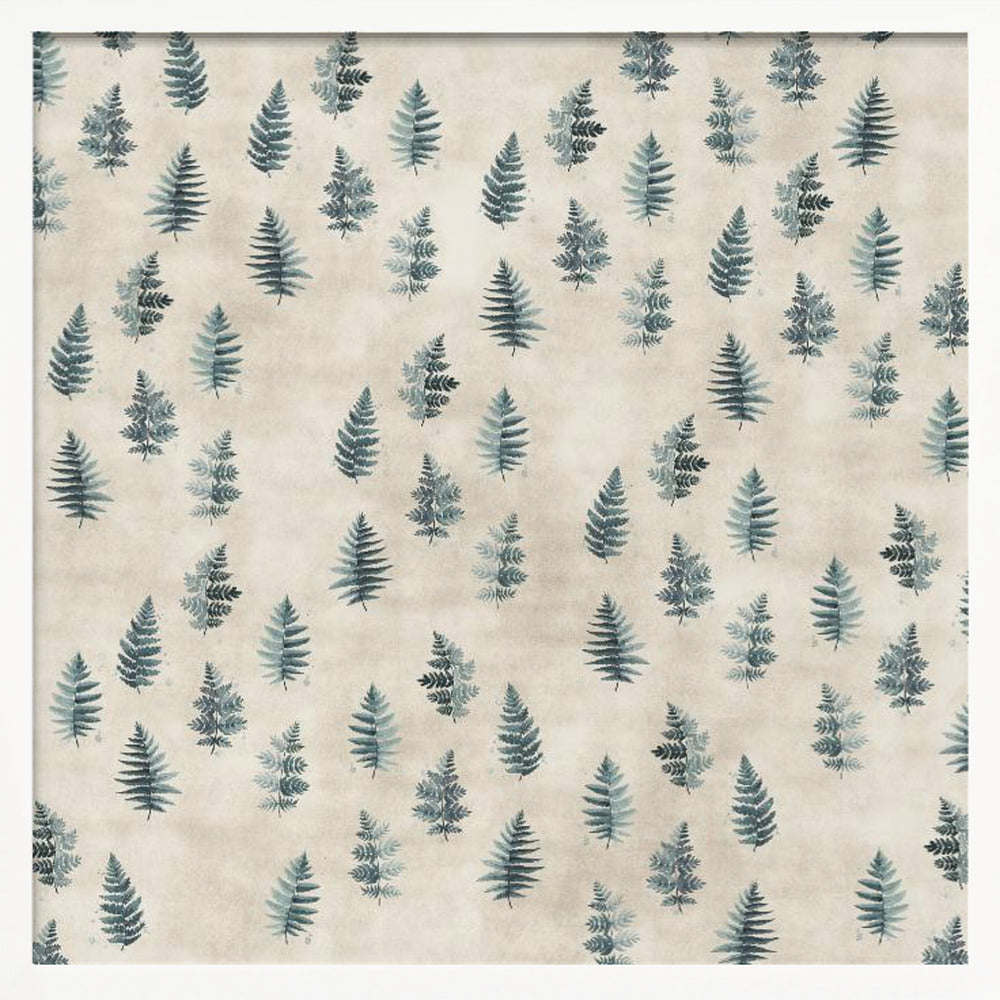 Teal watercolor ferns placed pattern Poster