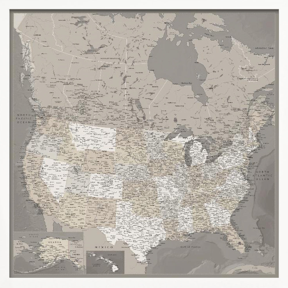 Highly detailed map of the United States, Davey Poster