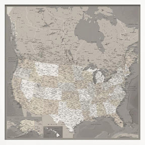 Highly detailed map of the United States, Davey Poster