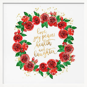 Holiday wishes wreath of red English roses Poster